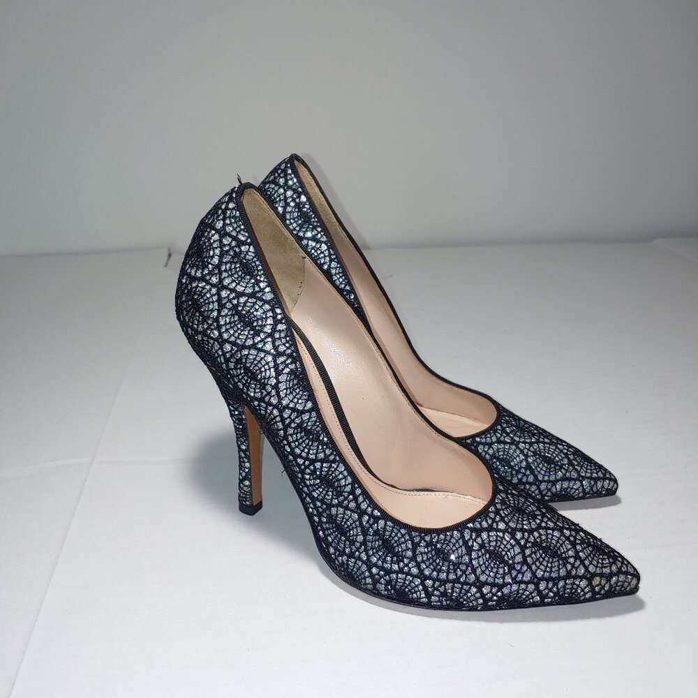 Palter Deliso Kiss Black With Silver Glitter Lace Like Heels Size 38 EU